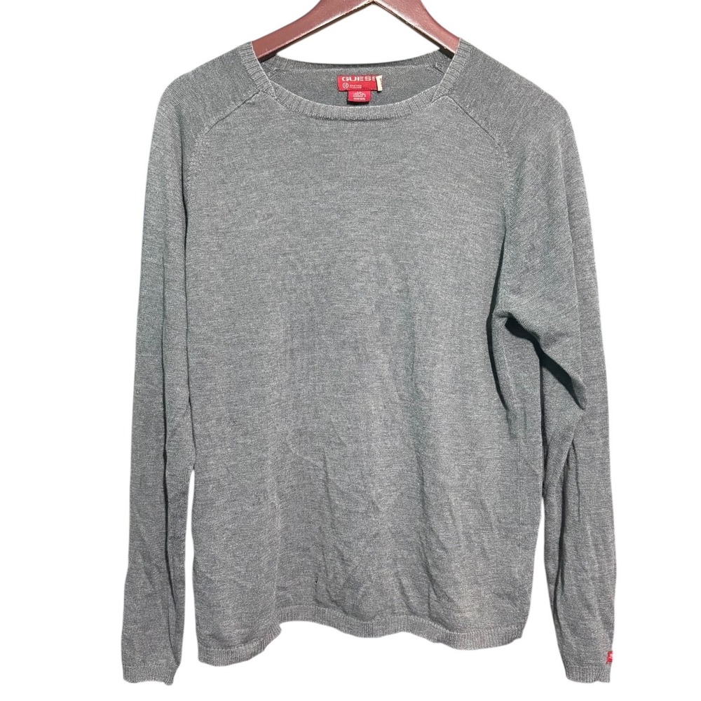 Vintage Guess Shirt Mens Large Solid Gray Long Sleeve knit Y2K Crew Neck